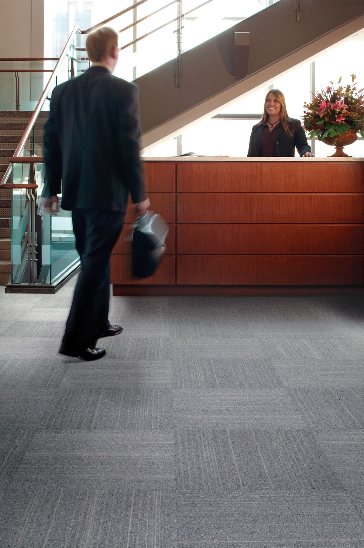 interface Flannel carpet tile in office reception area with man and woman image number 2